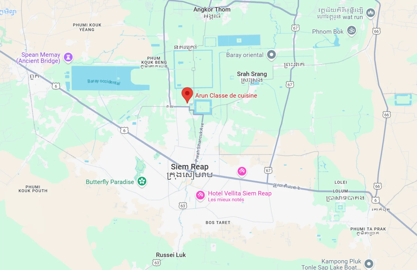 This is our location in Google map, north of Siem Reap, next to the Angkor temples 